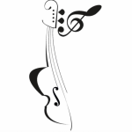 Tegning af cello og g-nøgle. Foto: Skive Kammermusikforening